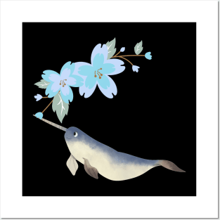 Narwhal Ice Blue Cherry Flowers Posters and Art